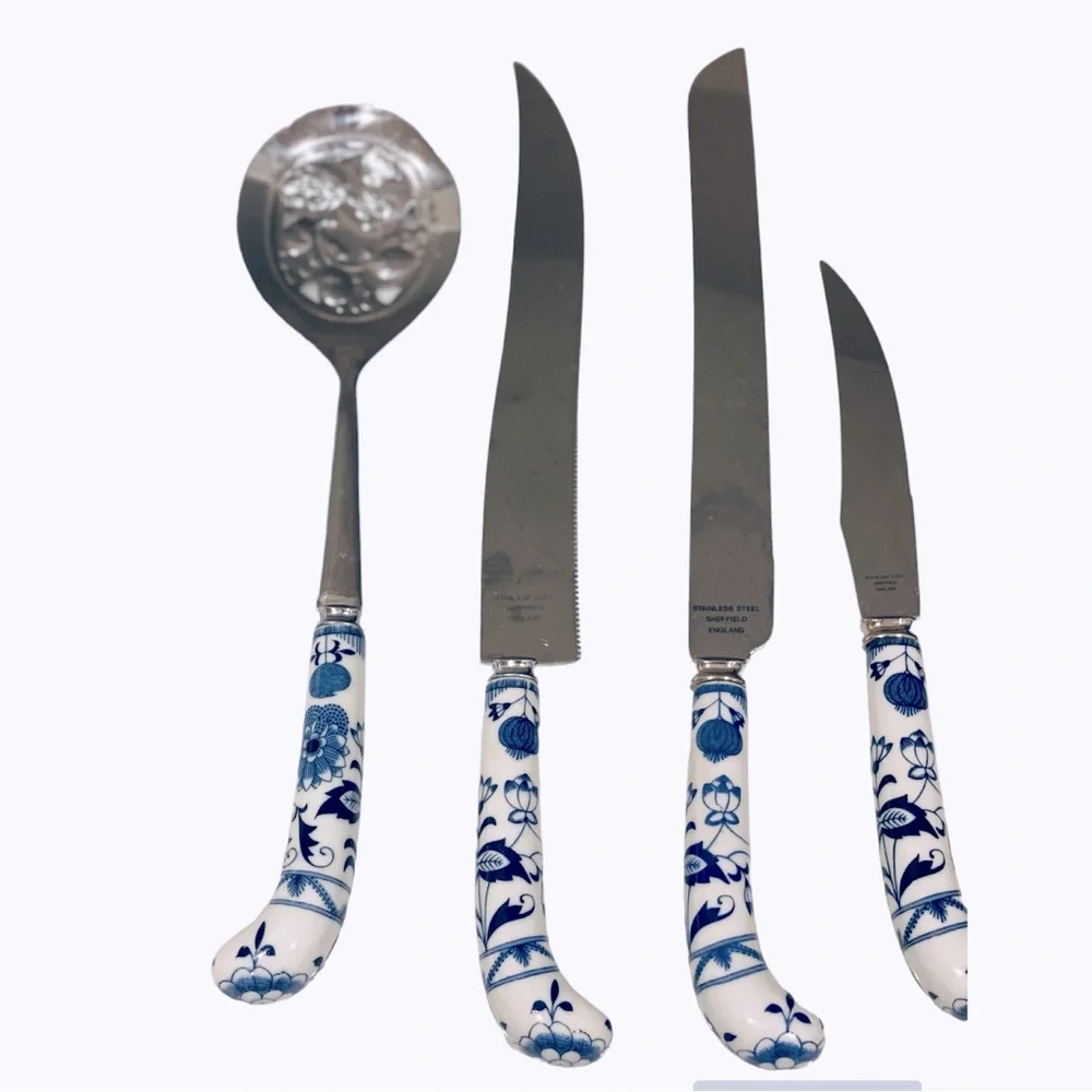 Vintage House of Prill England Cutlery Serving Set Porcelain Stainless Steel